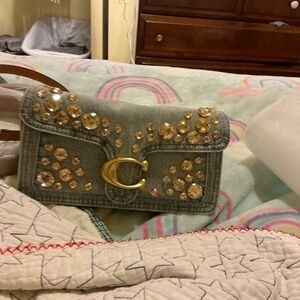 Coach Blue Denim Shoulder Bag with Gold Accents